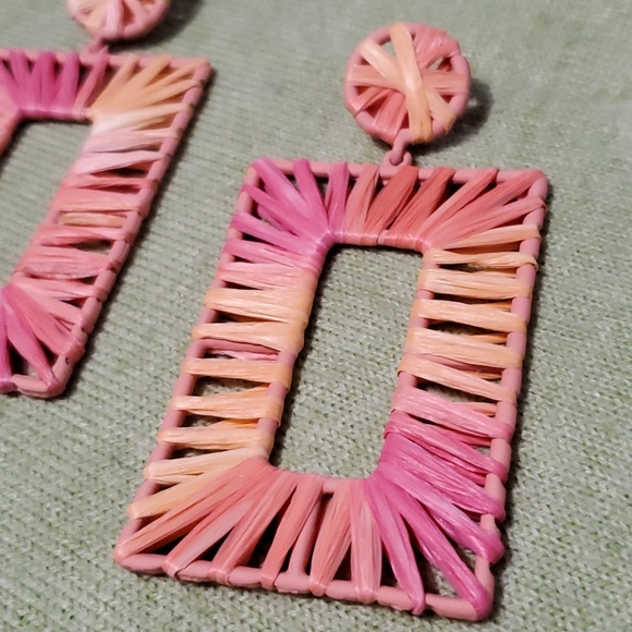 Rectangle peach orange pink earrings - Picture 3 of 7